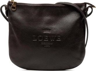 Loewe Pre-owned Cross Body Bags, female, Brown, Size: ONE SIZE Pre-owned Leather Shoulder Bag with Zip Closure