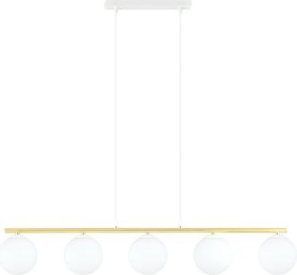 Wonderlamp Lámpara colgante blanco y dorado con altura regulable y 5 esferas