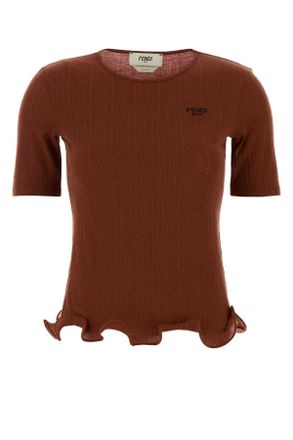 Fendi Womens Brick Wool Top - Brown - Size X-Small