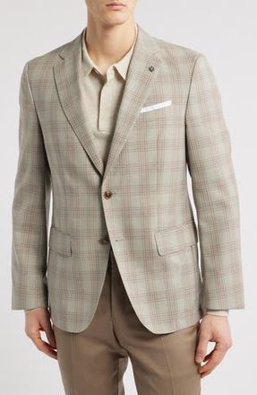 BOSS Hutson Plaid Virgin Wool Sport Coat in Light Beige at Nordstrom Rack, Size 36 Regular