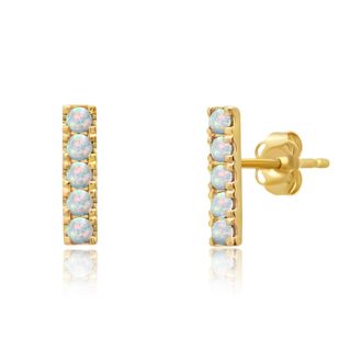 MAX + STONE 14k Yellow Gold Small 2mm Gemstone Bar Stud Earrings with Push Backs