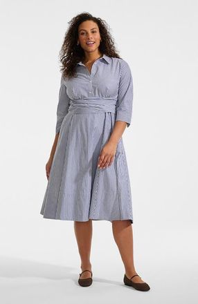 Lands End Poplin Midi Wrap Front Dress in Midnight Sky Pinstripe at Nordstrom, Size 16W