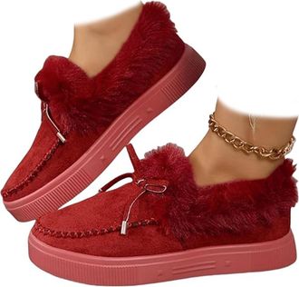 Generic Womens Winter Flat Boots Warm Durable Shoes With Fur,Cozy Bowknot Fleece Lining,Slip Resistant Indoor Outdoor Cozy Fleece Lined House Boots, Comfortab