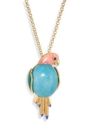 Lele Sadoughi Eileen Parrot Convertible Brooch & Pendant Necklace in Clementine Turquoise at Nordstrom