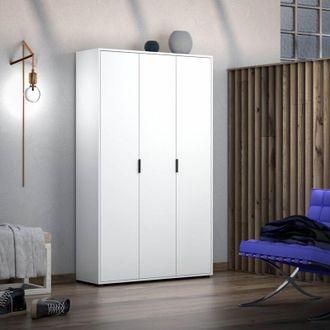 Dmora Armario Multiuso Grande Teolo, Cajones, 4 Estantes Made In Italy, 3 Puertas, 106.9x180h Cm Blanco Brillante