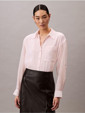 Calvin Klein Womens Utility Roll Sleeve Tunic - Pink - XS