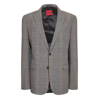 HUGO BOSS Hugo Herenblazer met ruitmotief, klepzakken en normale pasvorm (Medium Bruin)