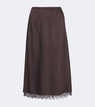 Vince Lace-trimmed satin midi skirt