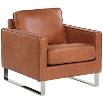 Beliani Poltrona Marrone Dorato Rivestimento in Ecopelle Gambe Acciaio Inox Vind