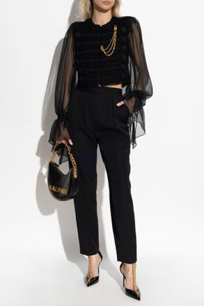 Balmain Wool Trousers With Pleats, Womens, Black