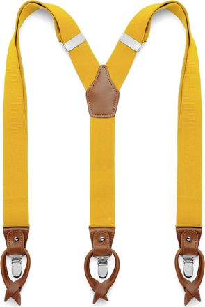 Trendhim mens suspenders, yellow, adjustable Y-suspenders with leather and clips