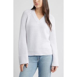 Caslon Oversize V-Neck Cotton Sweater in White at Nordstrom Rack, Size Xx-Large