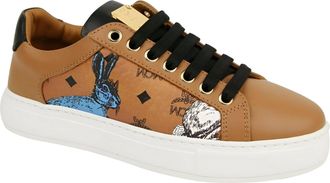 MCM Womens Cognac Brown Visetos Leather Rabbit Print Sneakers (36 EU / 6 US)