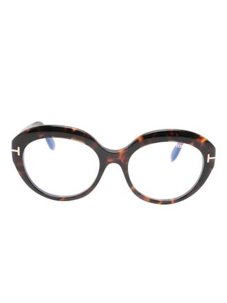 Tom Ford Eyewear logo-motif round-frame glasses - Brown