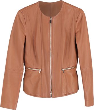 BOSS Hugo Boss Zip-Up Jacket wit Pockets in Brown Lamb Leather