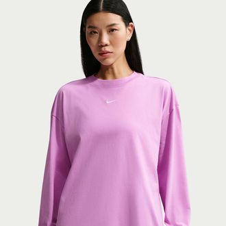 Nike Womens Nike Sportswear Classic Oversized Long-Sleeve T-Shirt in Purple | IH7598-528