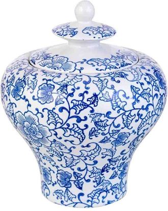 Wanderlust Deco Jarron De Ceramica Blanco Y Azul, D23x28h Cm