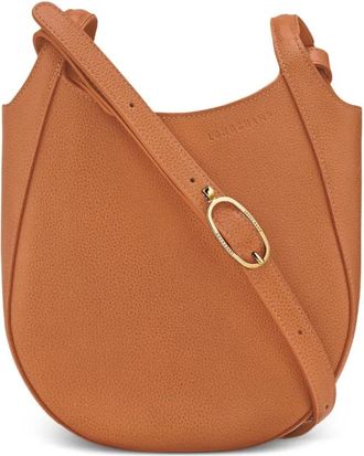 Longchamp Borsa a tracolla Le Foulonné piccola in pelle pieno fiore - Marrone