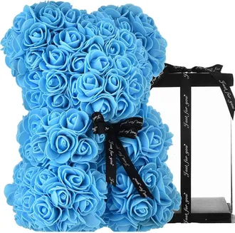 Trade Shop Trade Shop - Oso De Peluche Rose Oso Con Flores Artificiales Desde 25 Cm De San Valent&iacute;n - Celestial