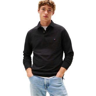 Tommy Hilfiger Herenpolo met lange mouwen en logo (Zwart)