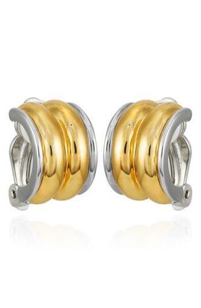 T Tahari Two-Tone Clip-On Stud Earrings in Gold Tone at Nordstrom Rack