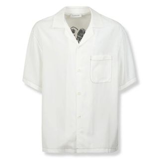 Lanvin Shirt met Moeder en Dochter Print op de Rug - Heren - Korte mouwen Overhemden - Wit - XL - Leer - Overhemden