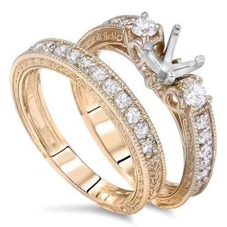 Pompeii3 7/8ct Vintage Engagement Ring Mount Set 14K Yellow Gold
