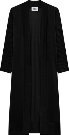 Alpha Studio Open-Front Long Black Cardigan in Shiny Viscose Blend