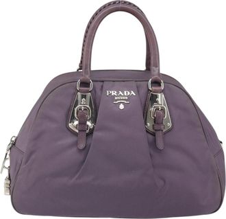 Prada Buckle Dome Satchel Tessuto Purple Nylon Handbag (Pre-Owned)