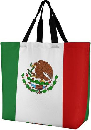 Generic Mexican Flag Reusable Shopping Bags One Shoulder Grocery Tote Bag Waterproof Big Purse for Work Travel