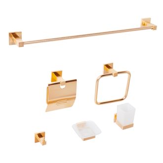 Beliani Beliani - Conjunto De 6 Accesorios De Ba&ntilde;o Moderno De Aluminio Brillante Vaso Y Jabonera Incluidos Cl&aacute;sico Dorado Uvita
