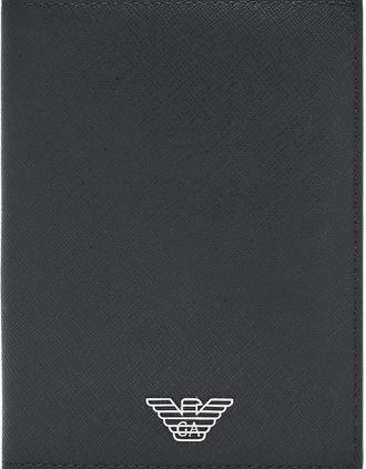 Emporio Armani Mens ASV Eagle Logo Black Leather Passport Holder - Size: ONE size