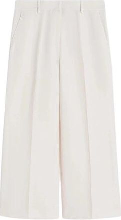 Max Mara Pantalone cropped sopra la caviglia e gamba larga in canvas di cotone e lino - Dames - Wijde Broeken - Beige - XS - Katoen - Broeken