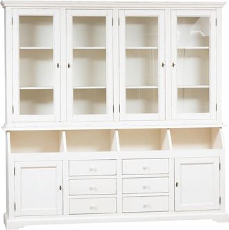 Biscottini International Biblioteca De Estilo Country De Madera Maciza De Tilo Acabado Con Efecto Blanco Envejecido 230x50x226 Cm