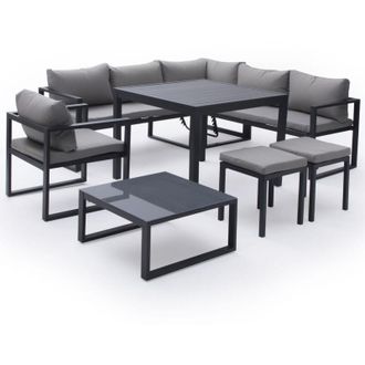 Happy Garden Conjunto De Jard&iacute;n Ajustable Ibiza Tela Gris 7 Plazas Aluminio Antracita