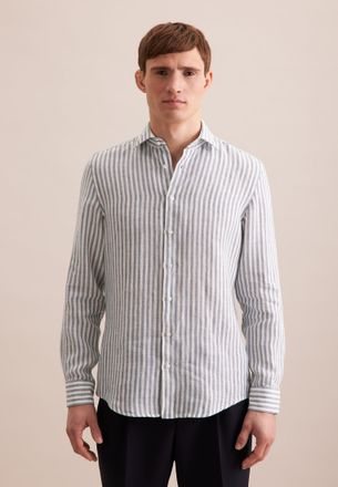 Seidensticker Businesshemd SEIDENSTICKER Slim, Herren, Gr. M (40), normale &Auml;rmell&auml;ngen, gr&uuml;n (sage gr&uuml;n), 100% Leinen, gestreift, slim fit, 2-Knopf-Manschette, Hemd