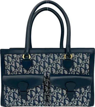 Dior Navy Canvas Leather Handbag Tote Bag (Pre-Owned)