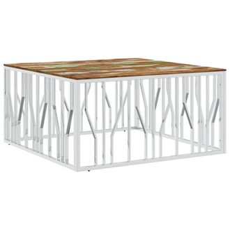 Berkfield Home Coffee Table Silver Stainless Steel & Solid Wood Reclaimed