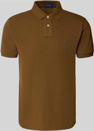 Polo Ralph Lauren Custom Slim Fit Poloshirt mit Label-Stitching in Mittelbraun, Größe XXL