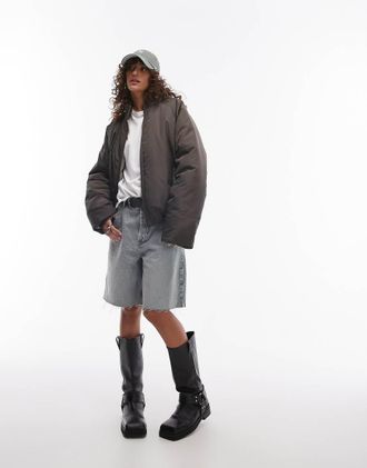 Topshop bomber puffer jacket in khaki-Green