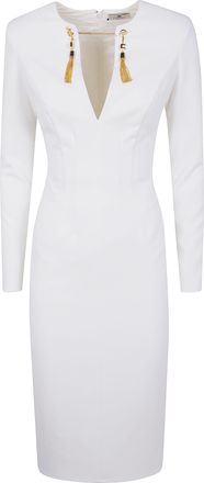 Elisabetta Franchi Womens I Live In Lightweight Crepe With A Chain Jewelry - White - Size EU 36 (Womens)