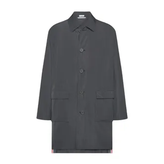 Thom Browne Parkas, male, Gray, Size: L Light Memory Tech Packable Logo Print Car Coat