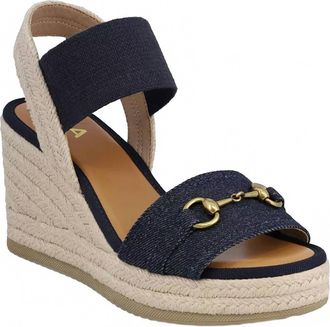 Mia Womens Barossa Wedge Sandals In Natural Raffia Navy Blue