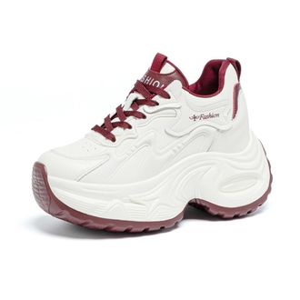 Generic Womens Fashion Increase Height Wedge Shoes Breathable Casual Invisible Platform Walking Sneakers,Red,2.5 UK