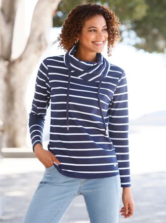 Casual Looks Sweatshirt CASUAL LOOKS, Damen, Gr. 36, blau (marine, wei&szlig;, geringelt), 100% Baumwolle, gemustert, gestreift, mehrfarbig, Sweatshirts Sweatshirt