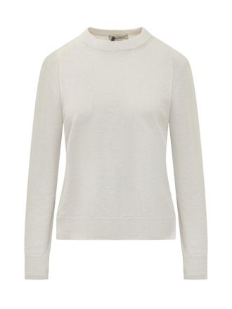 Max Mara White Solid Crew Neck Sweater