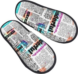Generic Hotel Slippers Inspirational Vintage Newspaper Warm Fuzzy Slippers Soft Cotton Slipper For Women Guest Room Ladies L