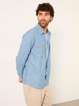 Fat Face FatFace Blue Denim Long Sleeve Chambray Shirt