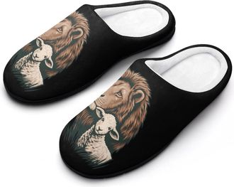 Generic Lion And Lamb Funny Mens Cotton Slippers Soft Non-Slip Rubber Sole House Slipper Indoor Outdoor