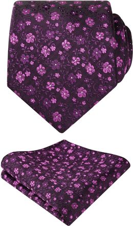 Alizeal Mens Floral Patterned Wedding Party Tie with Pocket Square 8cm Colorful Classic Business Tie Set, Magenta
